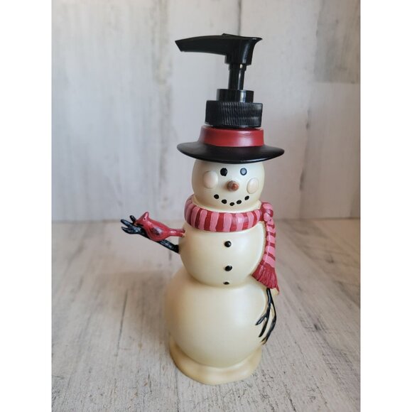 Snowman soap pump red cardinal Xmas bathroom kitchen home decor - Picture 1 of 7